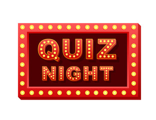 Retro light text quiz night. Retro light bulb. Vector stock illustration.