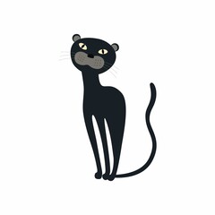 Cute Black Panther sitting. Vector illustration isolated.