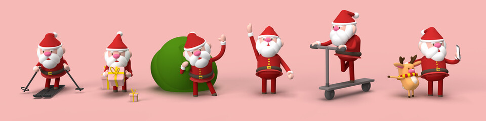 Illustration 3D de 6 pères Noël 