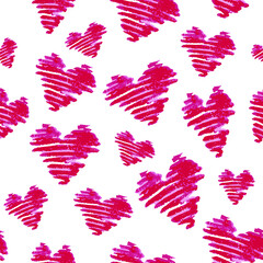 Seamless pattern with hearts, vector illustration. Scrapbooking elements for cards, prints, stickers, wallpaper, fabric, textile, gift paper. Love, wedding and Valentine's day.