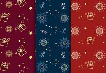 Christmas Patterns Set with Hand Drawn Elements 