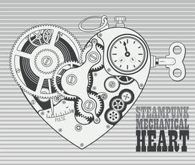 Obraz premium Mechanical heart in steampunk style. Vector illustration.