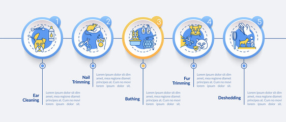 Grooming services types vector infographic template. Beauty salon presentation design elements. Data visualization with 5 steps. Process timeline chart. Workflow layout with linear icons