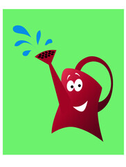 Taking care of the garden. Garden watering can as a comic character. Vector image for illustrations.