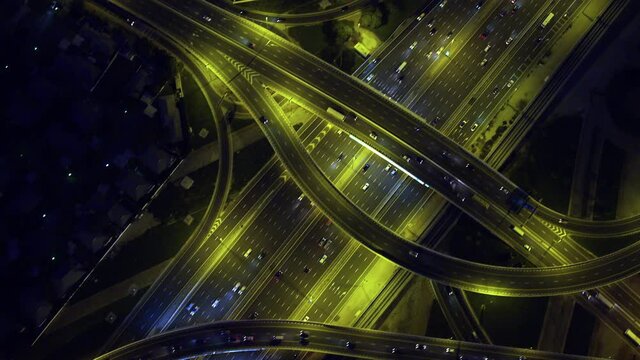 A astounding birds eye view of one of the busiest roads in the word Sheik Zayed Road Dubai UAE, with the mesmerizing streak of light 6-axis, stabilized gimbal,