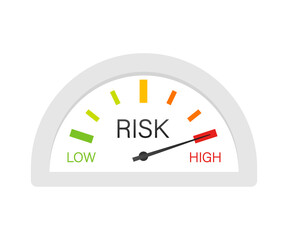 Risk icon on speedometer. High risk meter. Vector stock illustration.