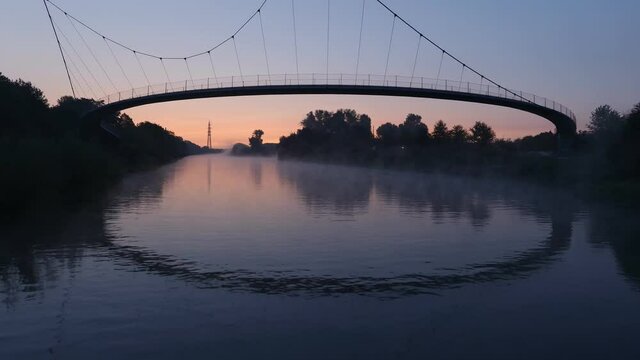 Germany - Beautiful Sunset over Bridge on Rhine-Herne Canal, Aerial Drone