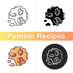 Pumpkin seed cookies icon. Linear black and RGB color styles. Delicious seasonal snack, vegetarian appetizer. Halloween and thanksgiving dessert. Healthy pastry. Isolated vector illustrations