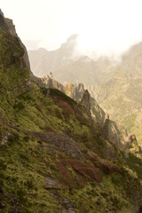 The dramatic, misty and beautiful mountain landscape of Madeira Island in Portugal