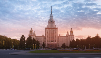 Fototapeta na wymiar 02 September 2020, Moscow, Russia: The main campus of Lomonosov Moscow state University. Majestic building in the architectural style of the Stalinist Empire