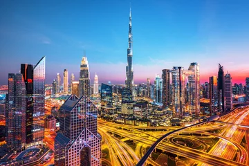 Rolgordijnen Dubai city center skyline with luxury skyscrapers, United Arab Emirates © Rastislav Sedlak SK