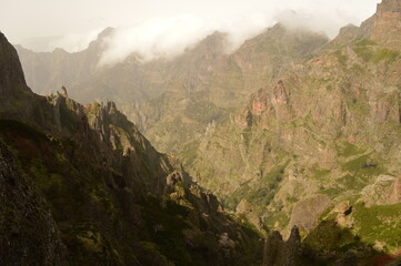 The dramatic, misty and beautiful mountain landscape of Madeira Island in Portugal