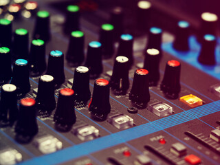 Close-up Audio sound mixer console