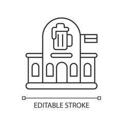 Pub pixel perfect linear icon. Bar front to drink ale. Beer store. Alcoholic beverage shop. Thin line customizable illustration. Contour symbol. Vector isolated outline drawing. Editable stroke