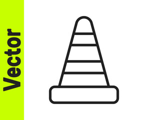 Black line Traffic cone icon isolated on white background. Vector.