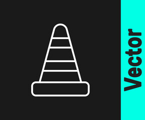 White line Traffic cone icon isolated on black background. Vector.