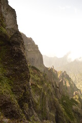 The dramatic, misty and beautiful mountain landscape of Madeira Island in Portugal