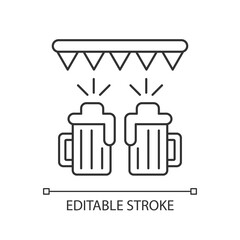 Beer festival pixel perfect linear icon. Fest with ale at bar. Pub party with booze. Thin line customizable illustration. Contour symbol. Vector isolated outline drawing. Editable stroke