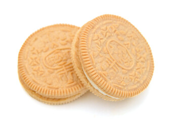 A neat stack of vanilla sandwich cookies