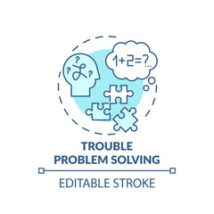 Trouble problem solving turquoise concept icon. Difficulty with thinking. Dementia symptom. Brain health idea thin line illustration. Vector isolated outline RGB color drawing. Editable stroke