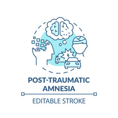 Post traumatic amnesia turquoise concept icon. Head injury. Patient with memory loss. Brain health idea thin line illustration. Vector isolated outline RGB color drawing. Editable stroke