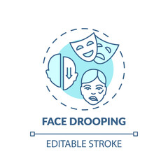 Face drooping turquoise concept icon. Facial weakness. Problem from disorder. Neurology diagnosis. Brain health idea thin line illustration. Vector isolated outline RGB color drawing. Editable stroke