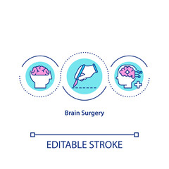 Brain surgery concept icon. Neurological operation, neurosurgery idea thin line illustration. Neurobiology, brain autopsy and research. Vector isolated outline RGB color drawing. Editable stroke