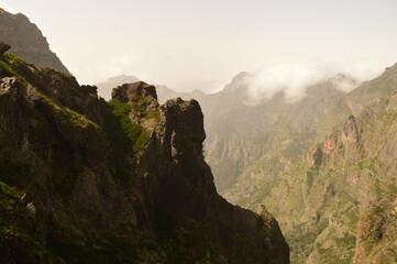 Fototapeta na wymiar The dramatic, misty and beautiful mountain landscape of Madeira Island in Portugal