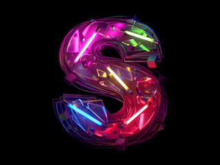 Abstract ultra neon font. Letter S.