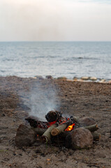 Fototapeta na wymiar Bonfire on the beach.Warm evening in nature