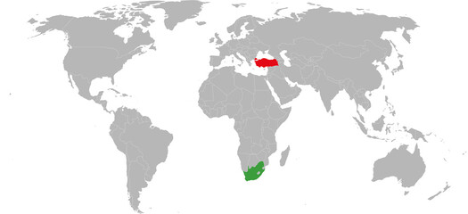 South Africa, turkey countries isolated on world map. Geographical Backgrounds.