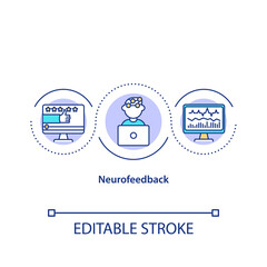 Neurofeedback concept icon. Measuring brain activity, electroencephalography idea thin line illustration. Neurological test, neurotherapy. Vector isolated outline RGB color drawing. Editable stroke
