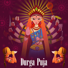 vector illustration of Happy Durga Puja festival background for India holiday Dussehra