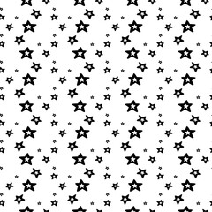 Seamless pattern with black stars on a white background. Starry vector illustration. Black and White cosmic wallpaper. EPS 8
