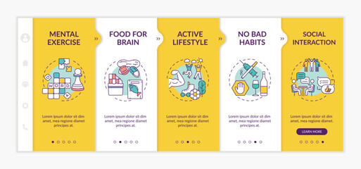 Health care onboarding vector template. No bad habits. Social interaction. Healthy eating and living. Responsive mobile website with icons. Webpage walkthrough step screens. RGB color concept