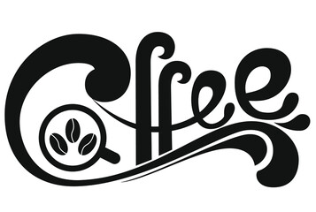 Fototapeta premium Coffee vector logo, typography, sign in black and white. Advertising poster or template design. Modern lettering logotype, coffee signboard. Design elements. Vector illustration.