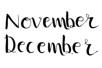 Simple Script Vector Lettering Hand Draw Sketch, November December
