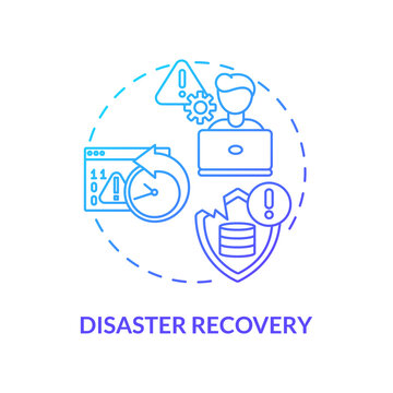 Disaster Recovery Concept Icon. Security Parameter Idea Thin Line Illustration. IT Infrastructure. Catastrophic Data Loss. Database. Software Tool. Vector Isolated Outline RGB Color Drawing