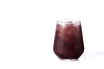 Fresh blackberry cocktail in cold glass isolated on white background. Copy space