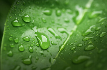 Rain drops on green leaf, Freshness