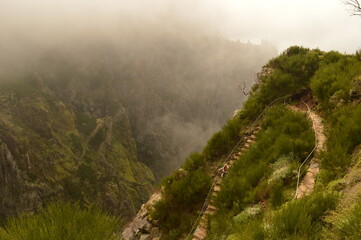 The dramatic, misty and beautiful mountain landscape of Madeira Island in Portugal