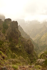 The dramatic, misty and beautiful mountain landscape of Madeira Island in Portugal