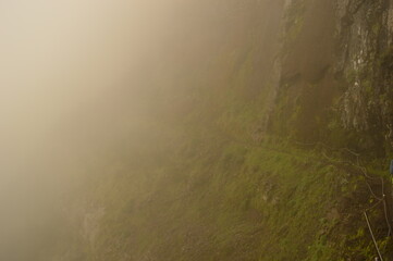 The dramatic and misty mountain landscapes of Madeira Island in Portugal