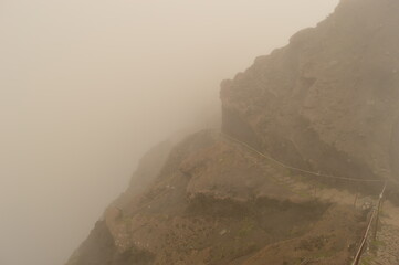 Naklejka premium The dramatic and misty mountain landscapes of Madeira Island in Portugal