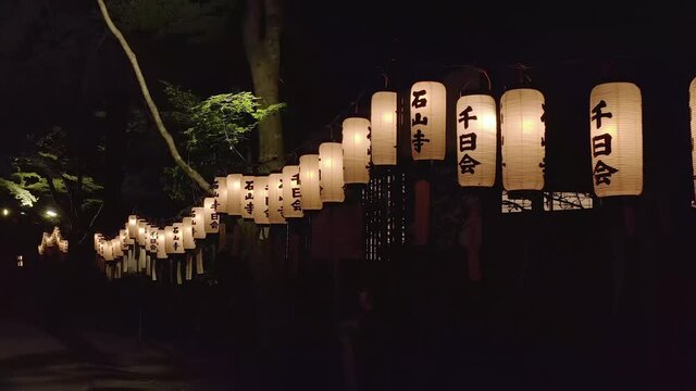 Japanese Lanterns displayed on pathway at night