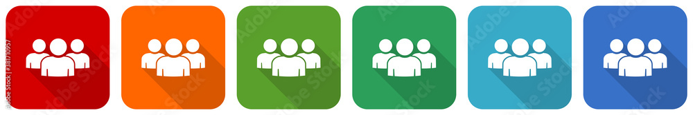 Aufkleber group of people, team, teamwork icon set, flat design vector illustration in 6 colors options for we