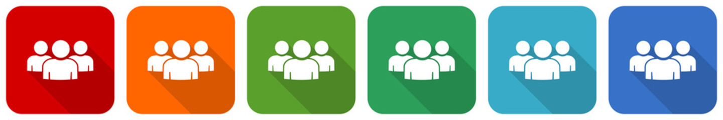 Group of people, team, teamwork icon set, flat design vector illustration in 6 colors options for webdesign and mobile applications