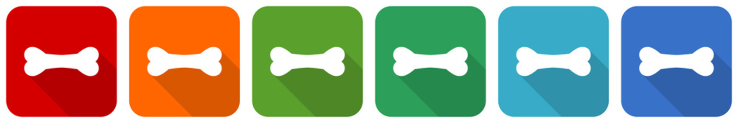 Bone, dog and animal food icon set, flat design vector illustration in 6 colors options for webdesign and mobile applications