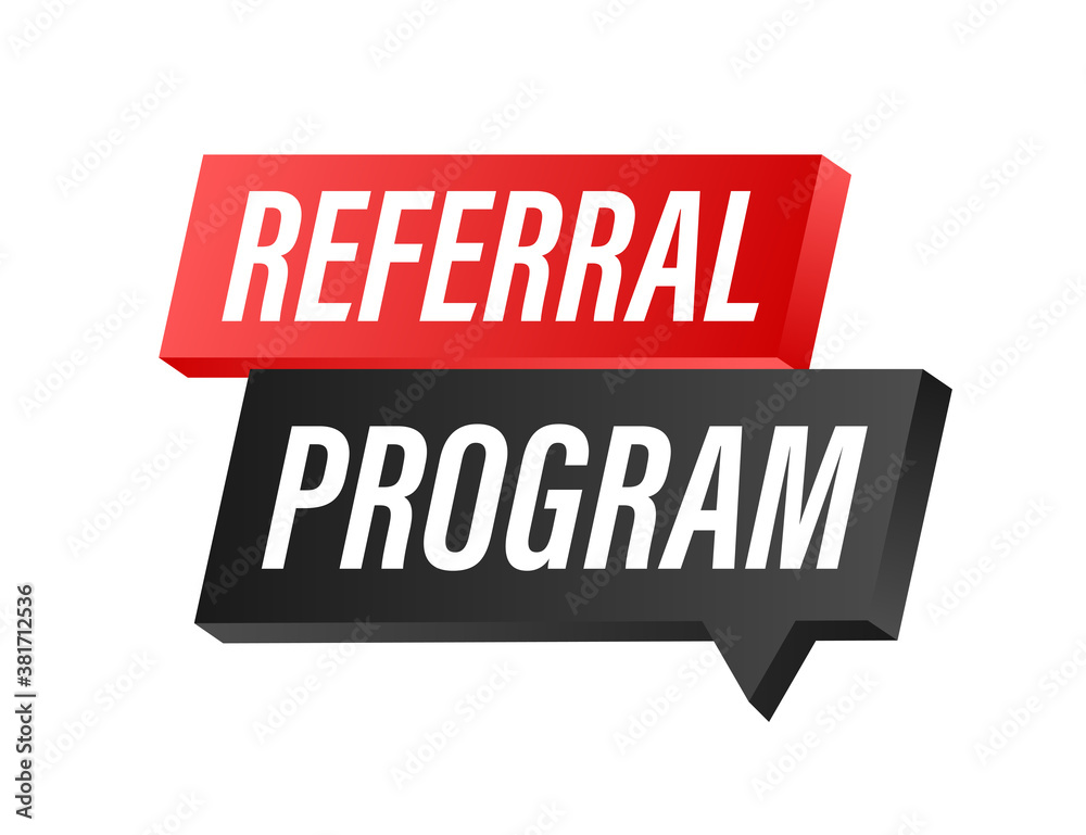 Sticker Referral program written on red label. Advertising sign. Vector stock illustration.