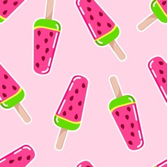 Watermelon ice cream seamless pattern vector illustration.